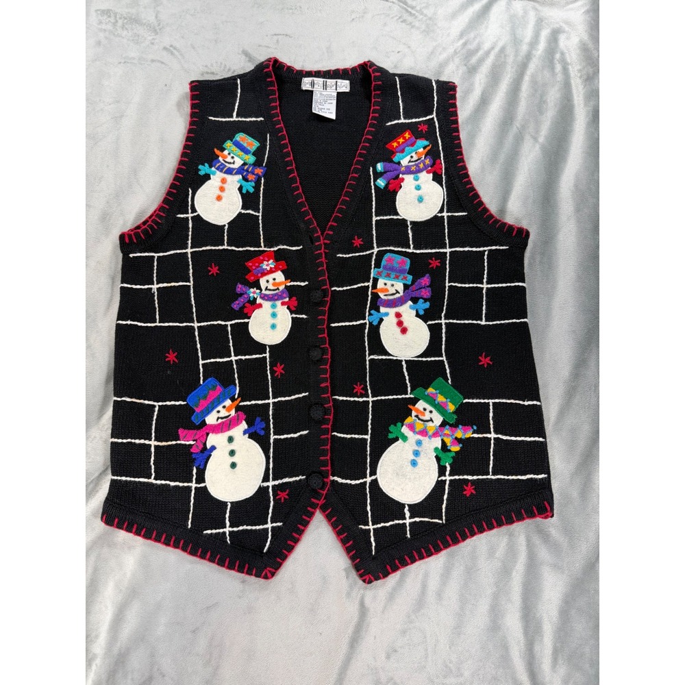 OHI BP Designs Women's Sz Med Vintage Holiday Christmas Vest Appliqué Snowmen